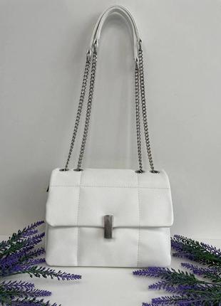 Белая женская сумка кросс-боди через плечо с ремнем цепочкой из эко кожи gilda tohetti.