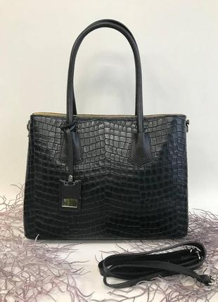 Італійська шкіряна жіноча сумка крокодил, ділова сумочка vera pelle. .