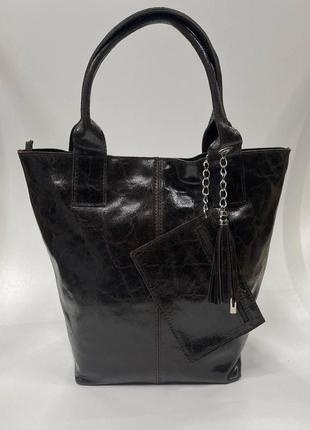 Шкіряна італійська жіноча сумка шопер з гаманцем borse in pelle.