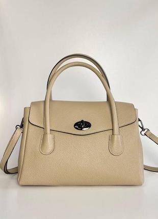 Італійська жіноча сумка ділова шкіряна з двома ручками бежевого кольору vera pelle.