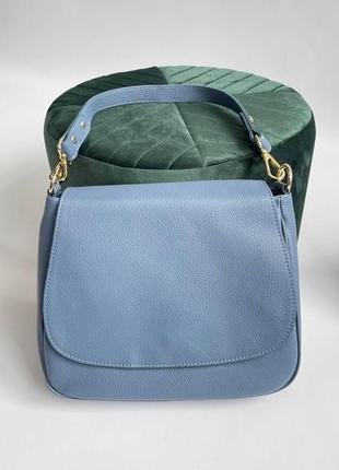 Итальянская женская сумка кросс-боди на плечо голубая из натуральной кожи 🇮🇹 vera pelle