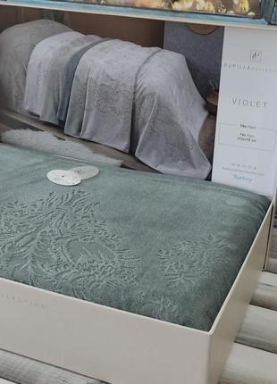 Простирадло велюрове розмір 220 на 240 см pupilla violet туреччина графітове