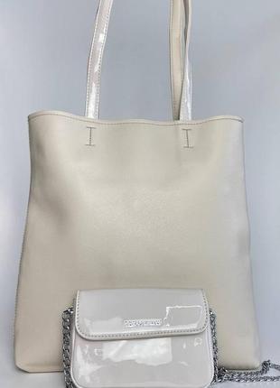 Женская сумка с кошельком из кожзам сумка шоппер бежевая от бренда polina&eiterou.1 фото