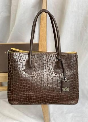 Деловая женская сумка под крокодила, итальянская сумочка из натуральной кожи vera pelle.
