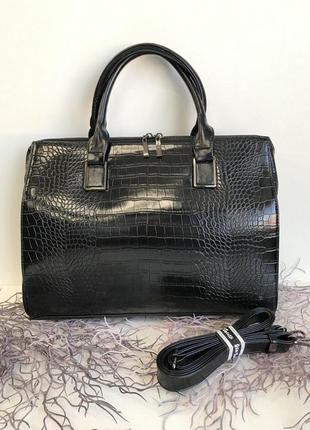 Женская сумка деловая из кожзам, портфель с двумя ручками под рептилию итальянский бренд gilda tohetti.1 фото