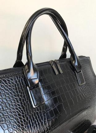 Женская сумка деловая из кожзам, портфель с двумя ручками под рептилию итальянский бренд gilda tohetti.4 фото