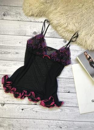 Пеньюар чёрный с кружевом рюшами сетка secret