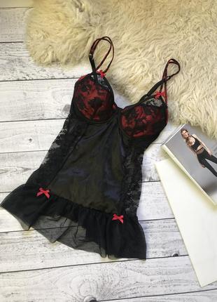 Ann summers пеньюар чёрный с кружевом с юбкой красный фатин