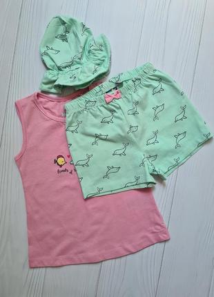 Lupilu літній комплект трійка на  дівчинку 98/104 р шорти майка панамка на девочку набор шорты майка панама2 фото