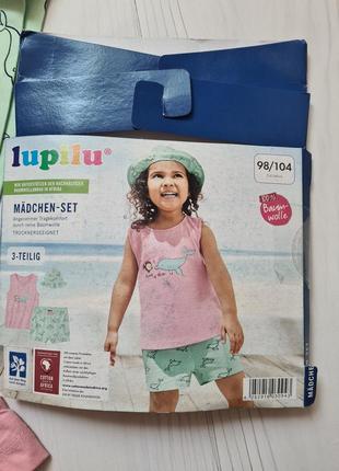 Lupilu літній комплект трійка на  дівчинку 98/104 р шорти майка панамка на девочку набор шорты майка панама3 фото