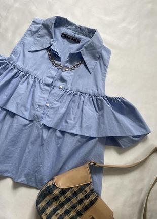 Голубая блуза, голубая блуза топ zara, топ с воротничком5 фото