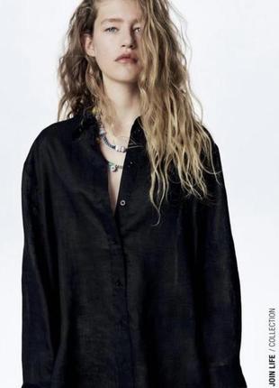 Черная льняная рубашка свободного кроя из новой коллекции zara размер l