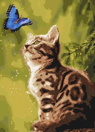 Картина по номерам идейка загадочная бабочка kh4150 40х50см коты и собаки набор для росписи по цифрам