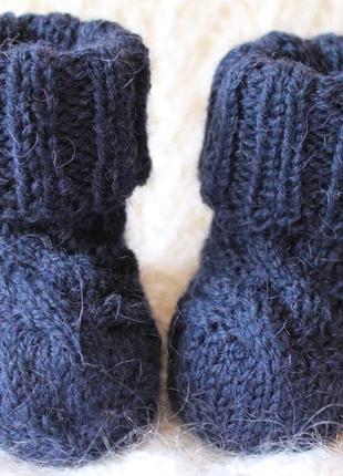 Синие носочки из шерсти альпаки1 фото