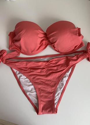 Кораловий купальник s/m чашка b/c eur 42 uk36