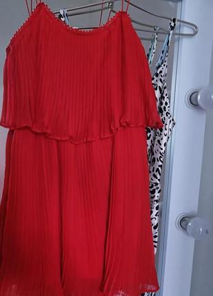 Мини сарафан плиссе, красное платье плиссе7 фото