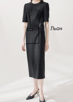 Сукня чорна лляна сукня максі льон плаття з льону з оборками - m