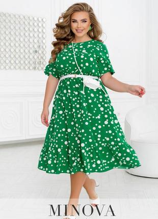 Стильное нарядное платье в горох размер 46-68, 6 цветов беж, пудра сиреневое, черный, зеленый, синий