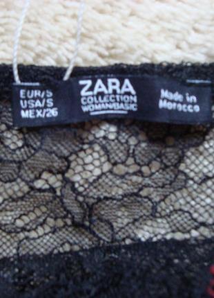 Zara топ из прозрачного черного кружева с красной строчкой6 фото