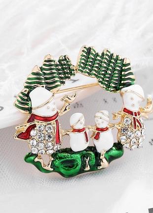 Новорічна брошка шпилька шпилька на одяг родина сніговиків