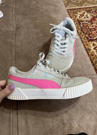 Стильные оригинальные замшевые кроссовки пума, серые кроссы puma softfoam