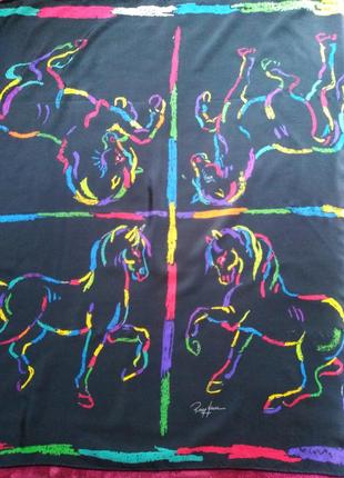 Цветные лошадки! натуральный шелк подписной платок, 82*883 фото