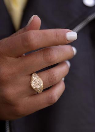 Золота жіноча печатка кільце з камінням, каблучка печатка з срібла s925 в позолоті au585