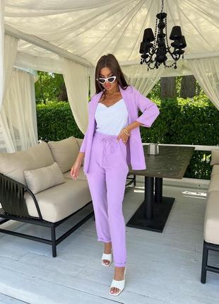 Шикарный брючный костюм тройка зелёный черный малиновый сиреневый голубой мокко коричневый розовый кроп топ блуза майка штаны брюки пиджак кардиган