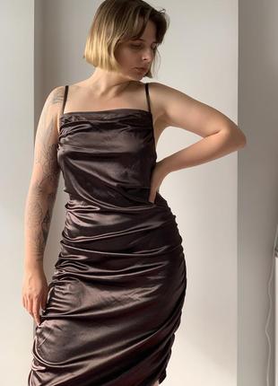 Шоколадное платье-комбинация4 фото