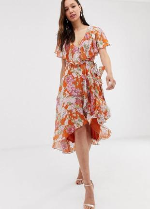 Платье миди с кейпом, асимметричным подолом и цветочным принтом asos designsign124 фото
