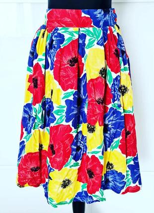 Крутая яркая, стильная, классная винтажная хлопковая юбка ретро винтаж натуральный хлопок цветочный принт цветы2 фото