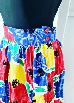 Крутая яркая, стильная, классная винтажная хлопковая юбка ретро винтаж натуральный хлопок цветочный принт цветы5 фото
