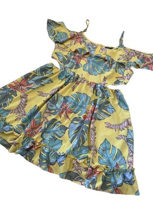 Плаття літнє з вирізами, рюші, листя, відкриті плечі2 фото