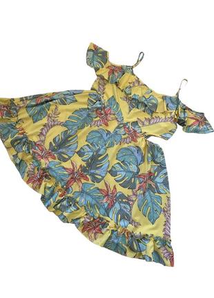 Плаття літнє з вирізами, рюші, листя, відкриті плечі7 фото