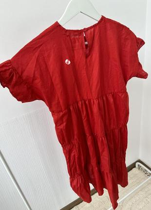 Красное летнее платье свободного кроя с прошвой5 фото
