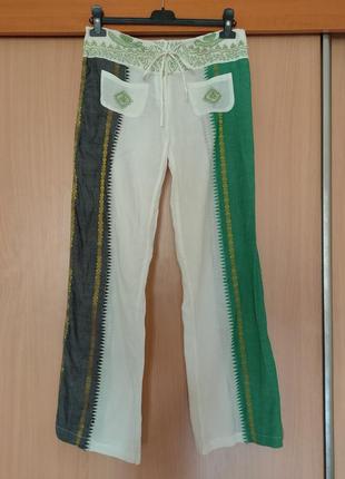 Винтажные широкие хлопковые брюки вышитые бисером в стиле хиппи naf-naf ,s,m размер
