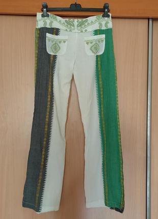 Винтажные широкие хлопковые брюки вышитые бисером в стиле хиппи naf-naf ,s,m размер3 фото
