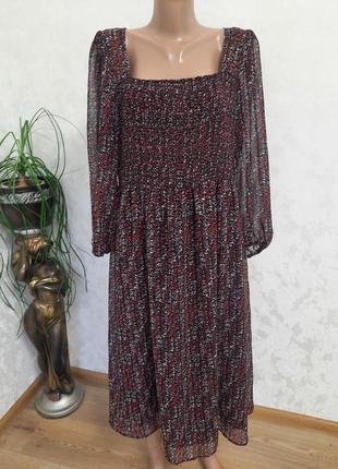 Стильна шифонова сукня  плаття міді з квадратним вирізом великий розмір