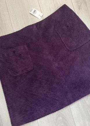 Нова велюрова бархатна оксамитова спідниця з карманами у смужку юбка трапеція фіалково фіолетова лавандова вері пері
