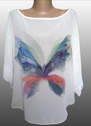 Вишукана біла прозора жіноча блуза wallis з неймовірним метеликом/блузон прозорий з принтом