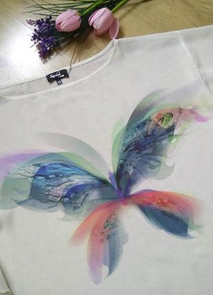 Вишукана біла прозора жіноча блуза wallis з неймовірним метеликом/блузон прозорий з принтом5 фото