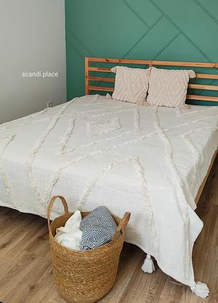 Покрывало на кровать 180×220 см с кисточками хлопок