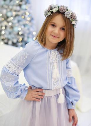 Сорочка вишиванка для дівчинки блакитна
