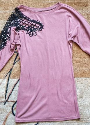 Женская розовая туника кофта рукав сетка