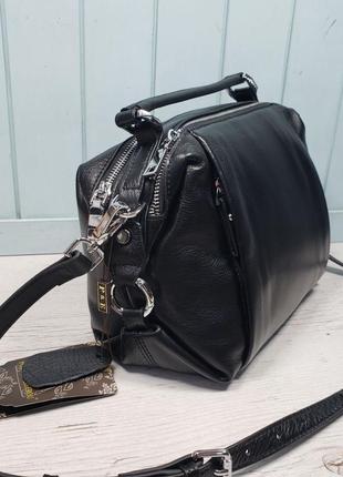 Женская кожаная сумка трансформер polina & eiterou черная серая жіноча шкіряна6 фото