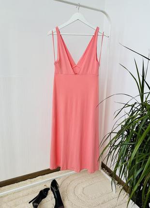 Персикова сукня міді в білизняному стилі3 фото