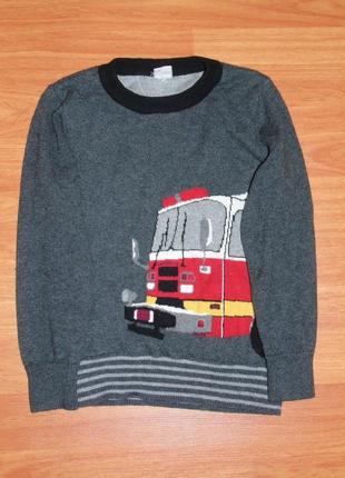 Теплий сірий светр, кофта з пожежною машиною, 5 років,110,116