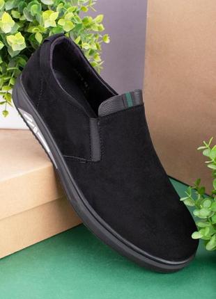 Чоловічі чорні туфлі з еко-замші5 фото