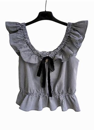 Укороченная хлопковая блуза в клетку zara.3 фото