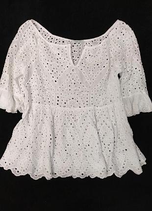 Хлопковая блуза вышивка прошва оверсайз  стиль бохо италия /8318/
